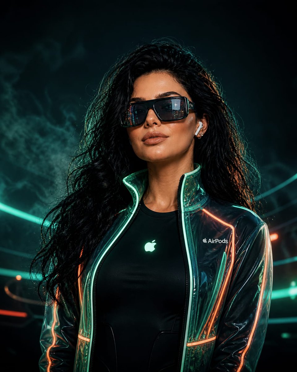 Cyberpunk Neon Fashion Portrait GPT Image 2 prompt example: A prompt for an ultra-realistic cinematic portrait of a woman in a futuristic neon jacket with a cyberpunk teal...