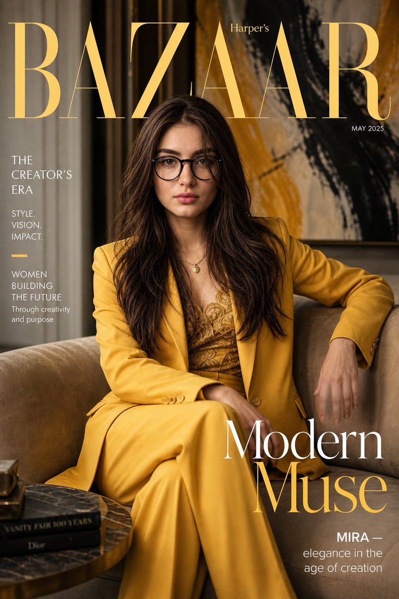 Harper’s Bazaar Magazine Cover Qwen Image prompt example: Generates a high-fashion editorial magazine cover featuring a specific subject in a luxury setting.