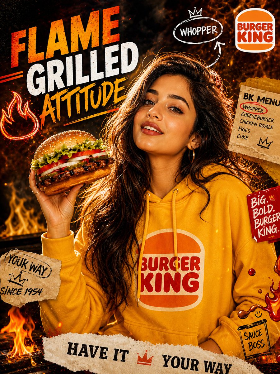Dramatic Flame-Grilled Ad Poster GPT Image 2 prompt example: A professional advertising prompt for creating food posters with Hollywood-level lighting, dynamic splashes, and...