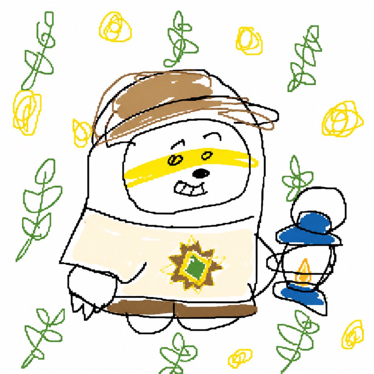 Clumsy MS Paint Redraw のQwen Imageプロンプト例: A humorous prompt that instructs the AI to redraw a reference image in a deliberately low-quality, mouse-drawn MS Paint style.