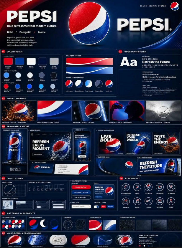 Professional Brand Identity Guidelines Poster Qwen Image prompt example variation 2: A highly detailed, structural prompt for creating a comprehensive brand identity poster...
