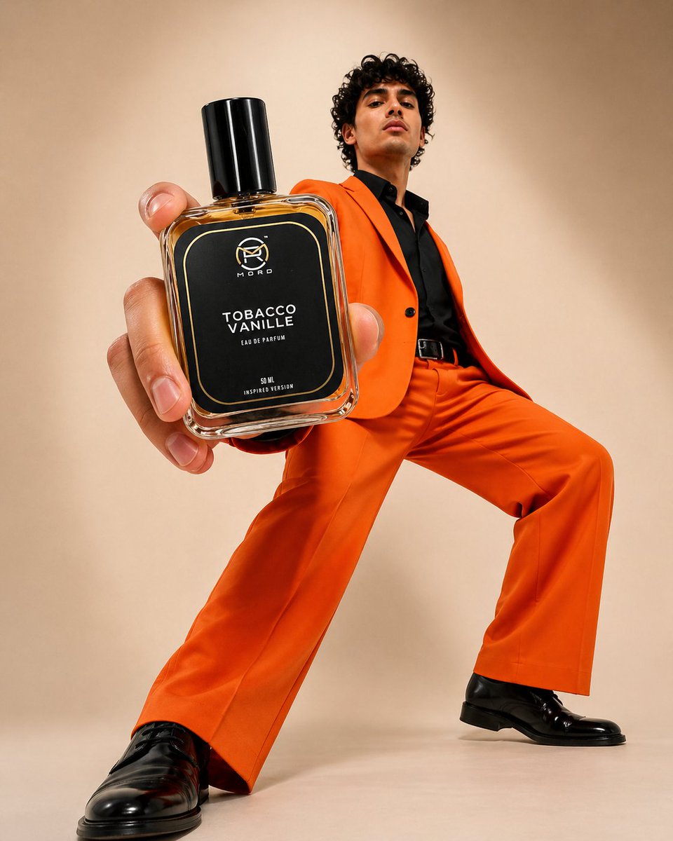 Luxury Perfume Fashion Mockup Qwen Image 프롬프트 예시: Transforms a basic perfume bottle reference into a polished studio fashion advertisement with a model holding the product...