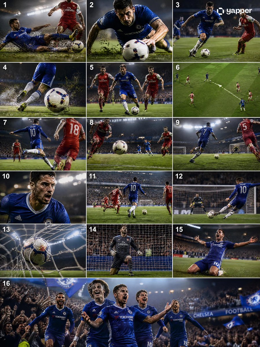 Cinematic Soccer Storyboard Qwen Image prompt example: A dynamic sports storyboard prompt showing a sequence from a sliding tackle to a goal celebration with professional...