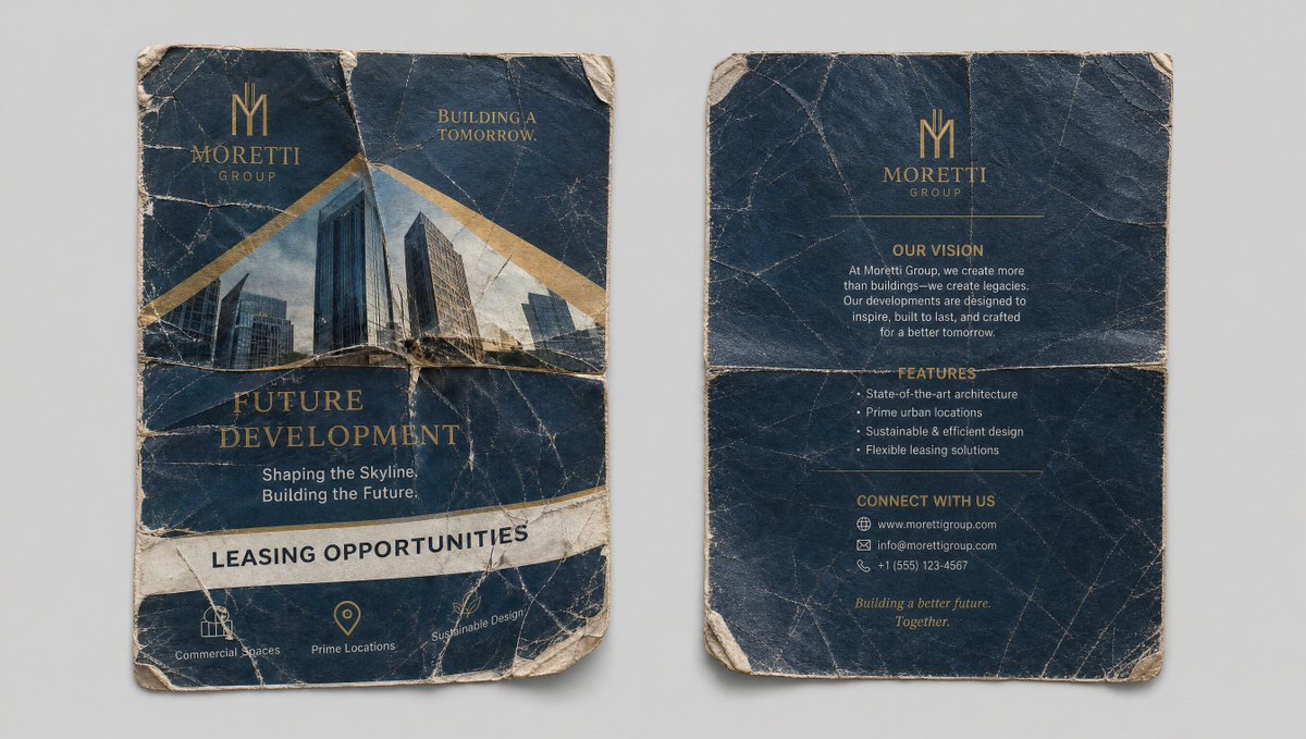 Crumpled Flyer Reference Sheet GPT Image 2 prompt example: A detailed prompt for generating a photorealistic reference sheet of a crumpled, well-worn flyer, showing both front...