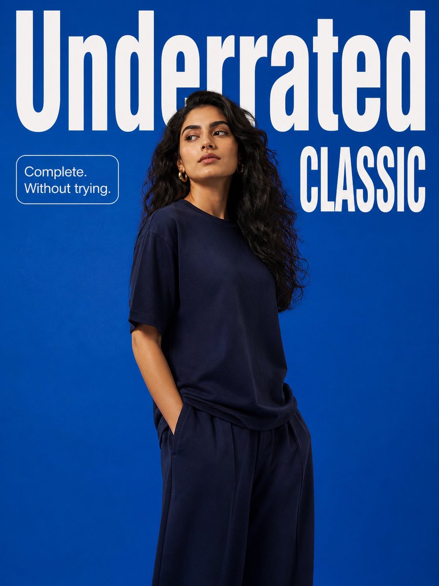 Minimalist Fashion Campaign Typography Qwen Image prompt example: A clean, commercial fashion campaign prompt featuring bold typography overlays and a high-resolution studio...