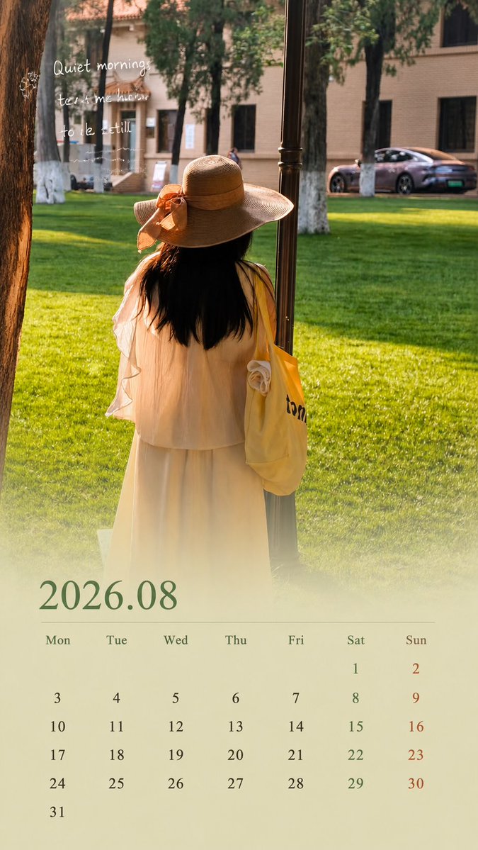 Healing Travel Calendar Card GPT Image 2 prompt example variation 2: A sophisticated prompt for turning a personal travel photo into a vertical calendar card by adding a clean UI...