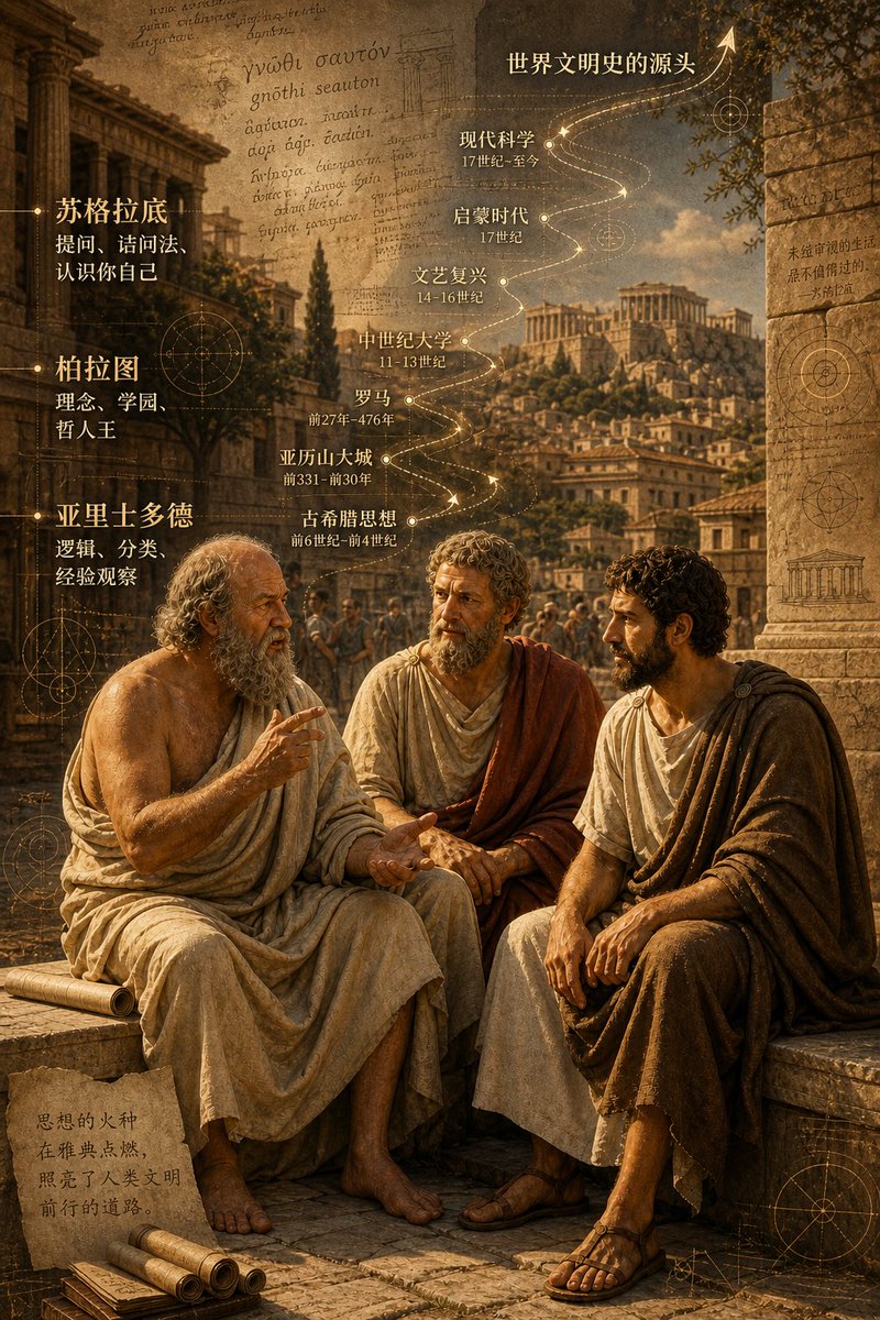 Ancient Greek Philosophers Discussion GPT Image 2 prompt example: A prompt depicting Plato, Socrates, and Aristotle engaged in conversation on the streets of ancient Athens, with...
