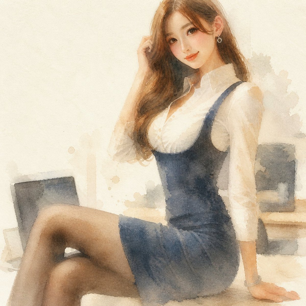 Reference Photo to Soft Watercolor Qwen Image prompt example: Transforms a provided portrait-style reference photo into a loose, translucent watercolor illustration while...