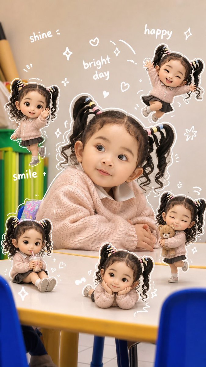 3D Chibi Doodle Portrait Qwen Image prompt example variation 2: A prompt for creating aesthetic portraits featuring 3D chibi versions and hand-drawn doodles while preserving the...