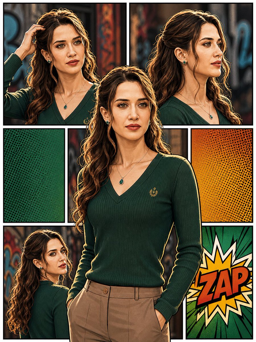 3D Pop-Art Comic Grid Qwen Image 프롬프트 예시 변형 2: A complex layout prompt for creating a 6-panel comic grid in a semi-realistic 3D pop-art style with facial consistency.