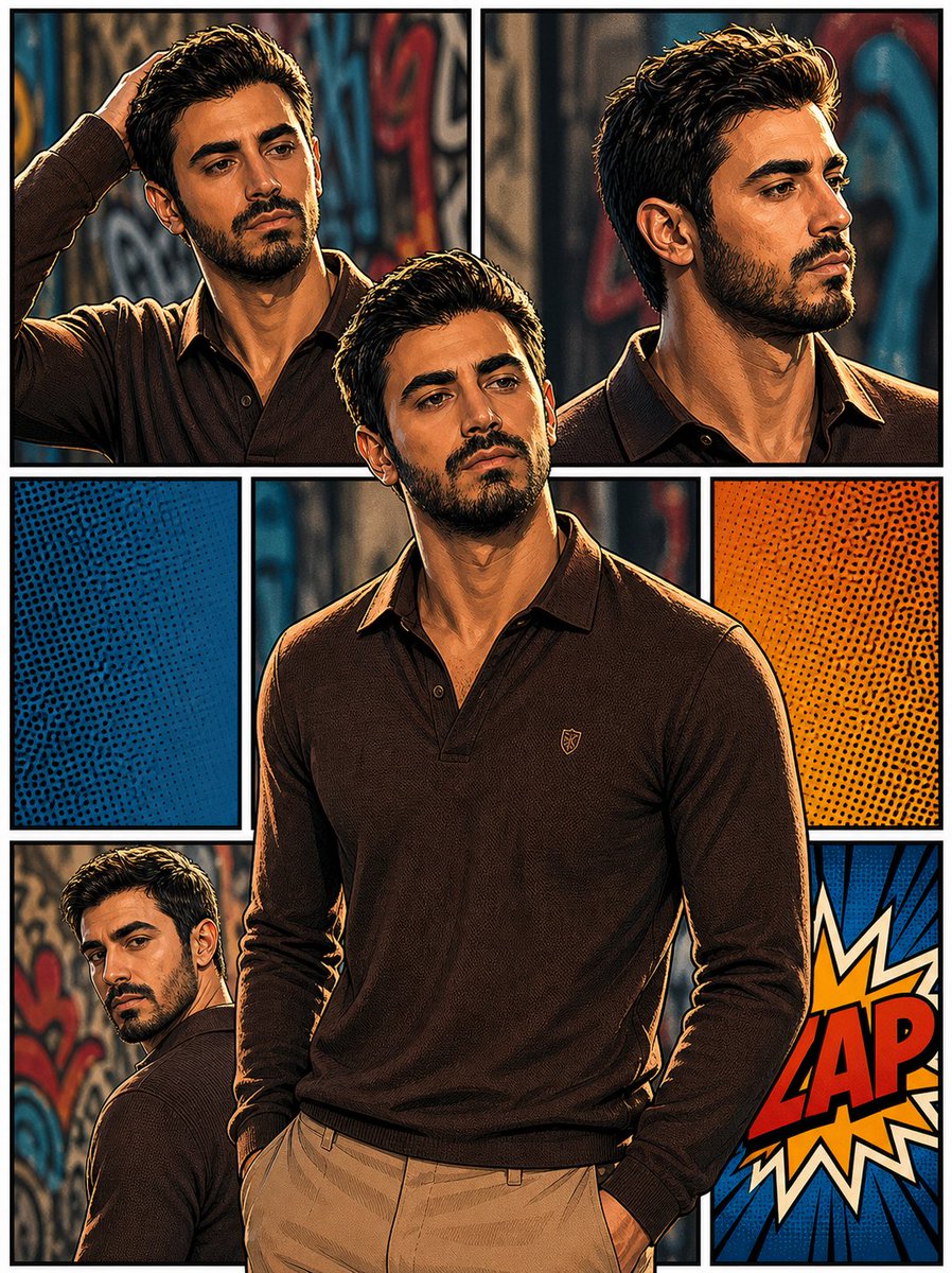 3D Pop-Art Comic Grid Qwen Image 프롬프트 예시 변형 4: A complex layout prompt for creating a 6-panel comic grid in a semi-realistic 3D pop-art style with facial consistency.