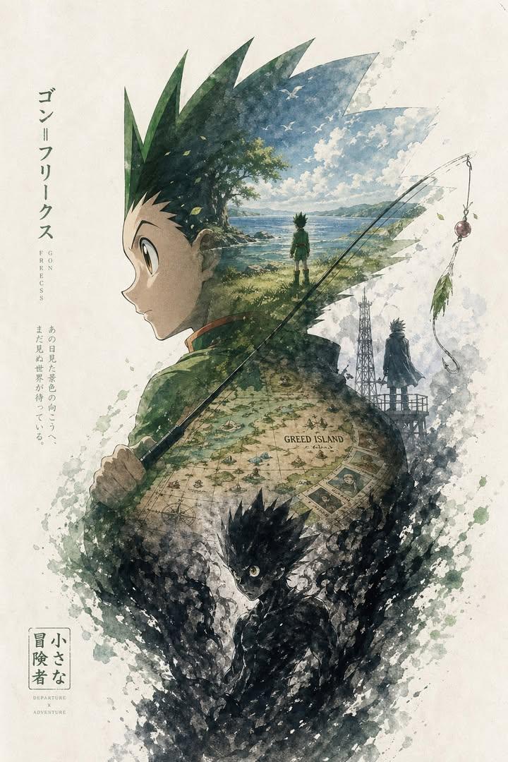 Anime Silhouette Narrative Poster 的 GPT Image 2 提示词示例图：A poetic and grand silhouette-filled narrative poster prompt inspired by Attack on Titan, combining double-exposure and...