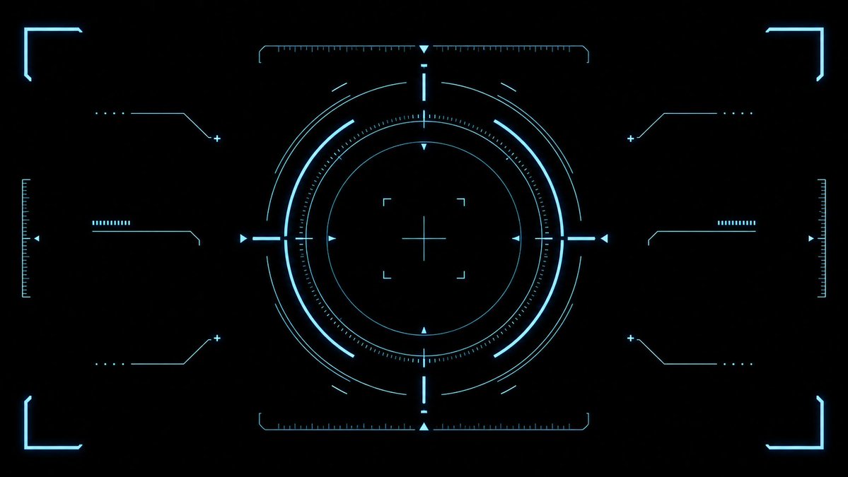 Cyan Sci-Fi HUD Reticle Overlay Qwen Image prompt example: Generates a clean futuristic cyan targeting HUD effect asset for game UI, video overlays, and sci-fi interface designs.