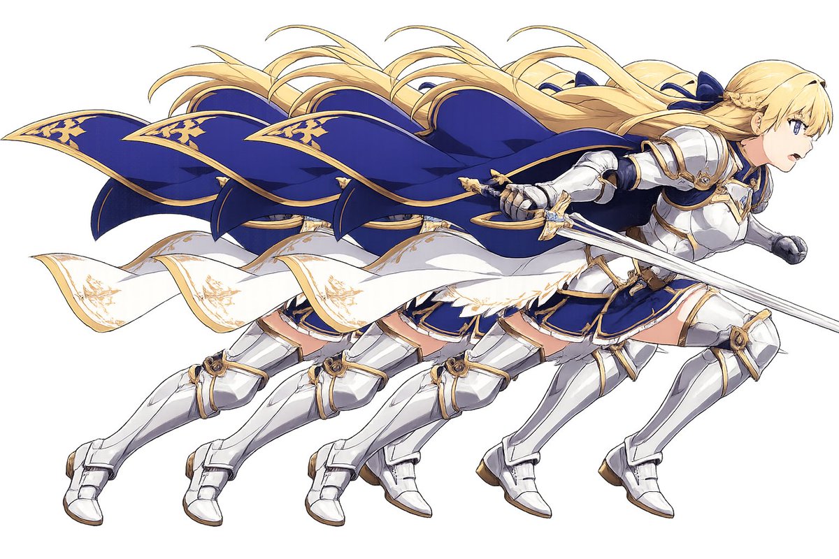 Overlapping Anime Knight Motion Trail Qwen Image prompt example: Generates a dynamic anime fantasy knight duplicated four times as a layered motion-trail cutout for character art...