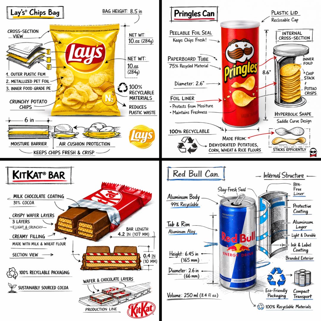 零食品牌技术分解图 Qwen Image prompt example variation 2: 零食品牌技术分解图,AI assistant模型图片提示词案例。关键词:technical, brand, color。快速复制Nano Banana Pro prompt。