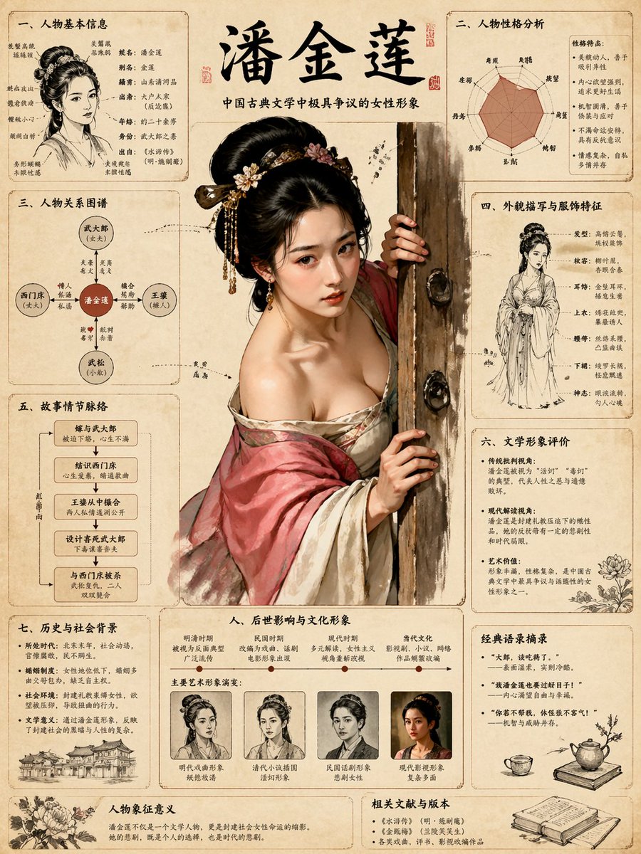 绘制金瓶梅知识图谱 Qwen Image 프롬프트 예시 변형 2: 绘制金瓶梅知识图谱,AI assistant模型图片提示词案例。关键词:module, subject, modules。快速复制Nano Banana Pro prompt。