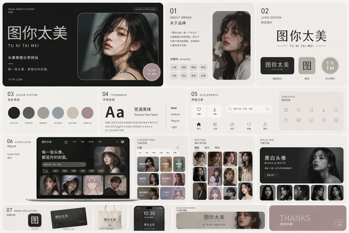 暗黑极简头像网站视觉设计 Qwen Image 프롬프트 예시 변형 2: 暗黑极简头像网站视觉设计，AI assistant模型图片提示词案例。关键词：design, abcd, black。快速复制Nano Banana Pro prompt。