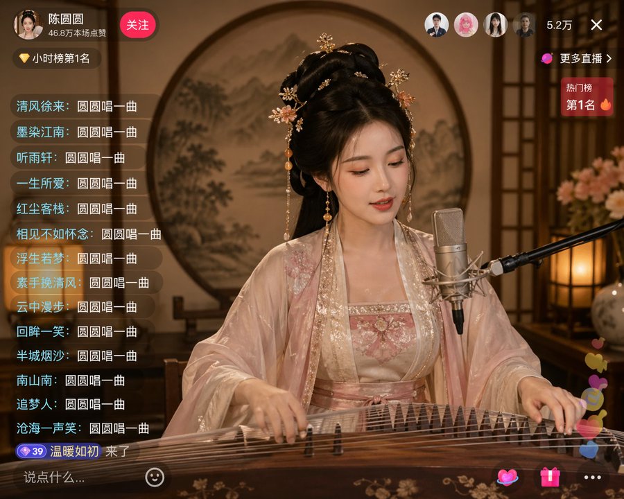 古筝弹唱古典美人 Qwen Image prompt example variation 2: 古筝弹唱古典美人,AI assistant模型图片提示词案例。关键词:yuanyuan。快速复制Nano Banana Pro prompt。