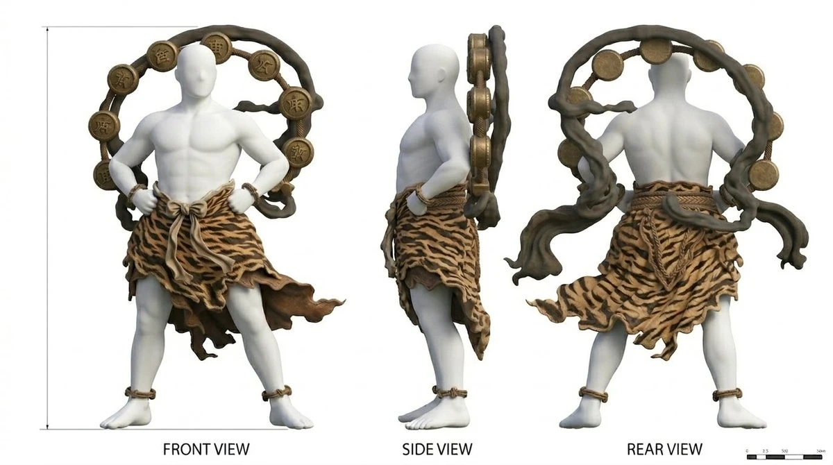 GPT Image 2 character reference sheet showing front, side, and three-quarter views